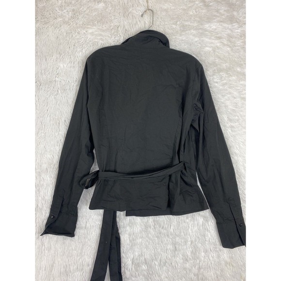 Worthington Stretch Top Womens Size 12 Black Wrap Up Fitted Long Sleeves - Picture 7 of 10
